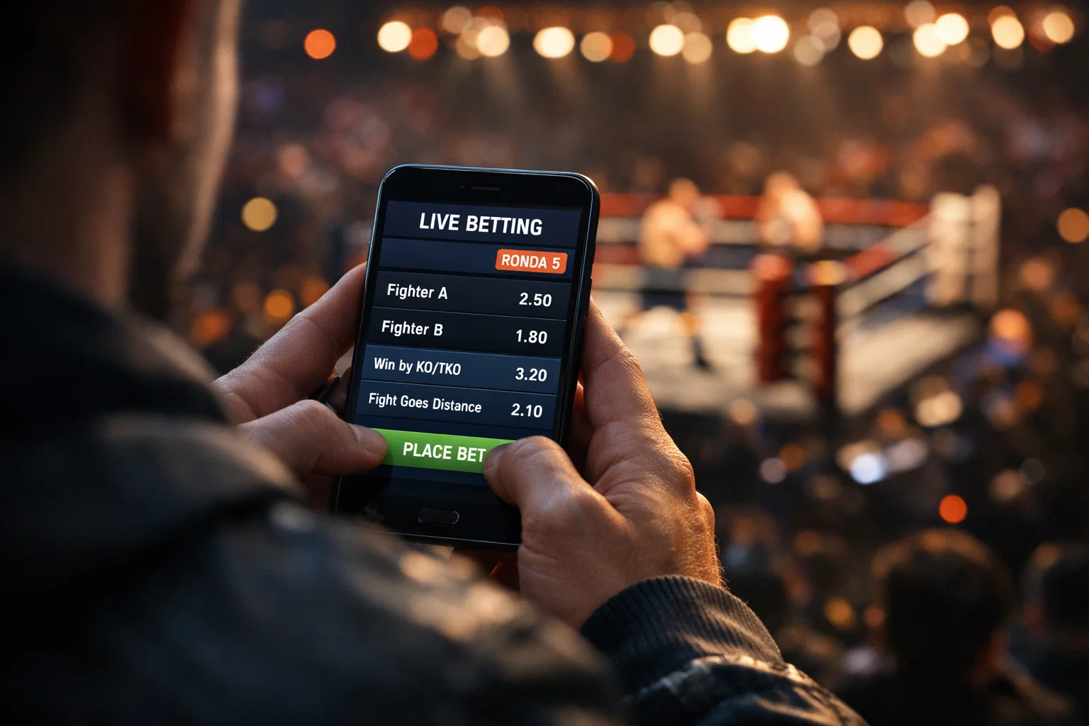 Apuestas en vivo durante un combate de boxeo con cuotas actualizadas entre asaltos